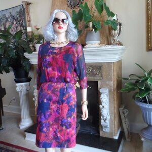 Erdem Purple/Red Floral Print Sheath Dress w/Overlay Chiffon Bodice Size US 4